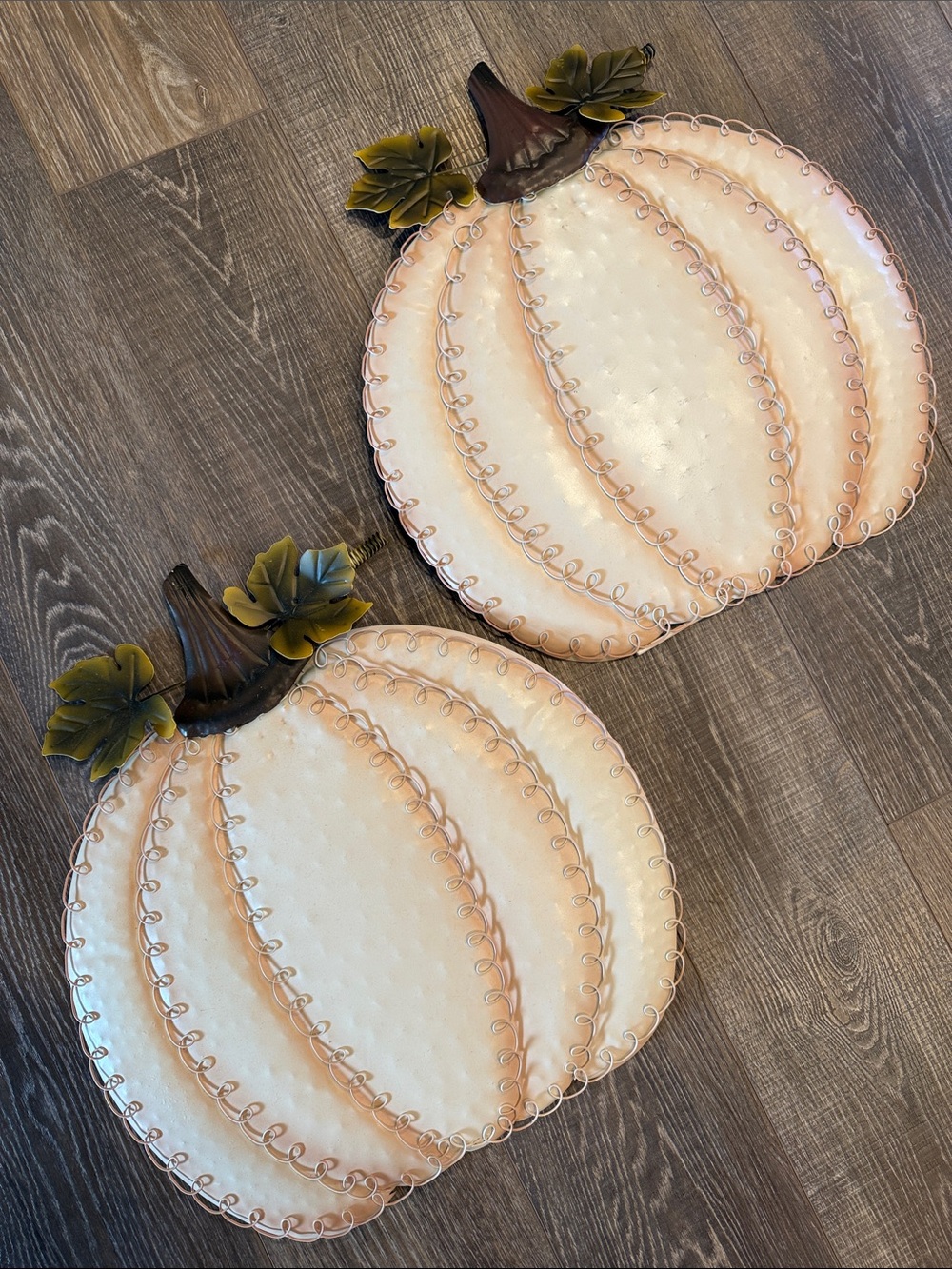 Neutral Cream Metal Pumpkin Indoor/Outdoor Decor - Set of 2